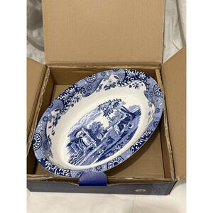Spode Blue Italian Oval Rim Dish, Porcelain 12.5 inch x 8.75 inch - Blue White